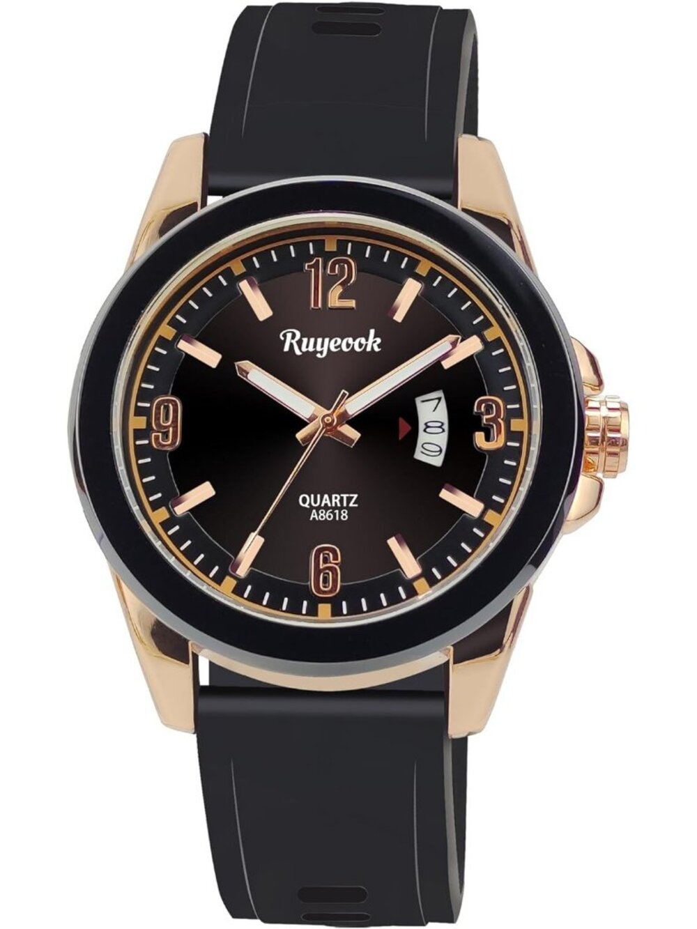 Men's Black And Gold Analog Rubber Silicone Band Waterproof Stylish Wrist Watch